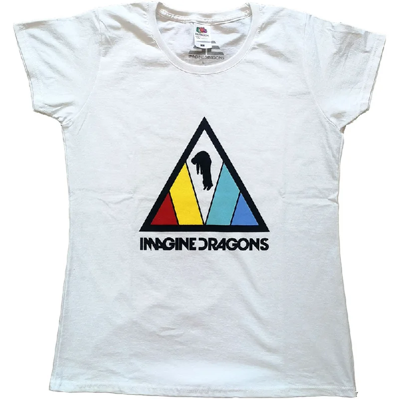 Imagine Dragons Ladies T-Shirt: Triangle Logo Front Pockets Side Pockets Patch Pockets