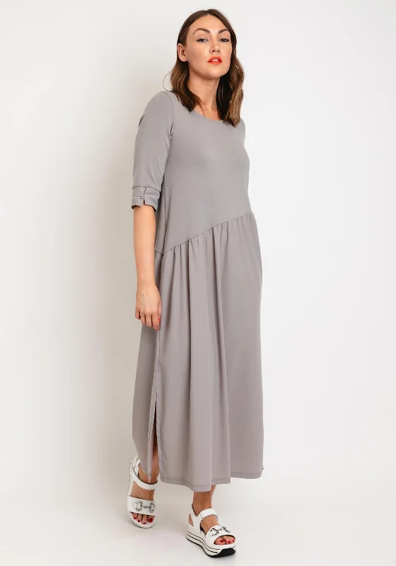 Naya Gathered Contrast Skirt Jersey Midi Dress, Mink Chic Bohemian Midi Dress