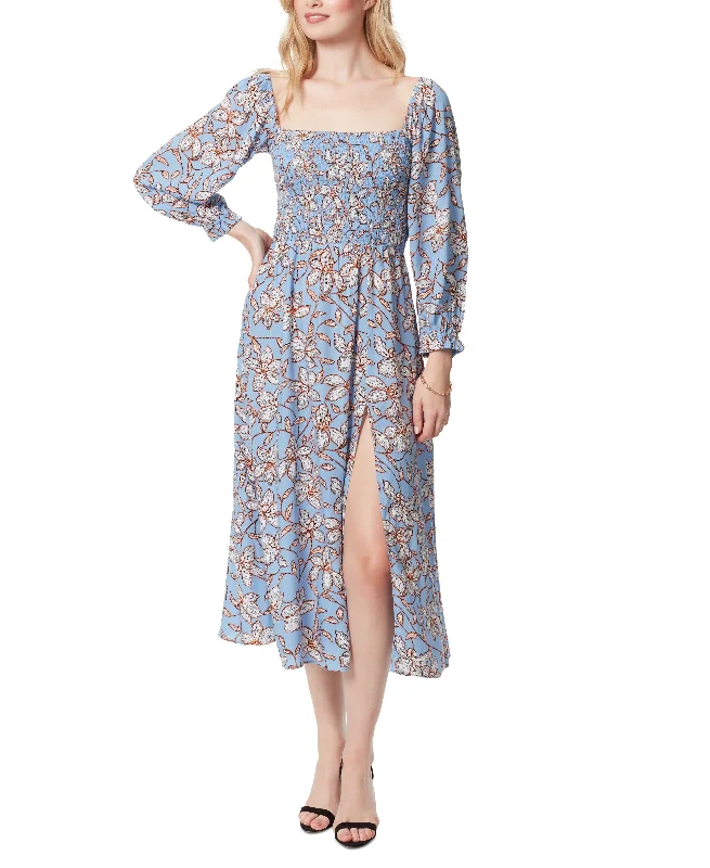 Jessica Simpson Spenser Smocked Midi Dress Elegant Floral Appliqué Midi Dress