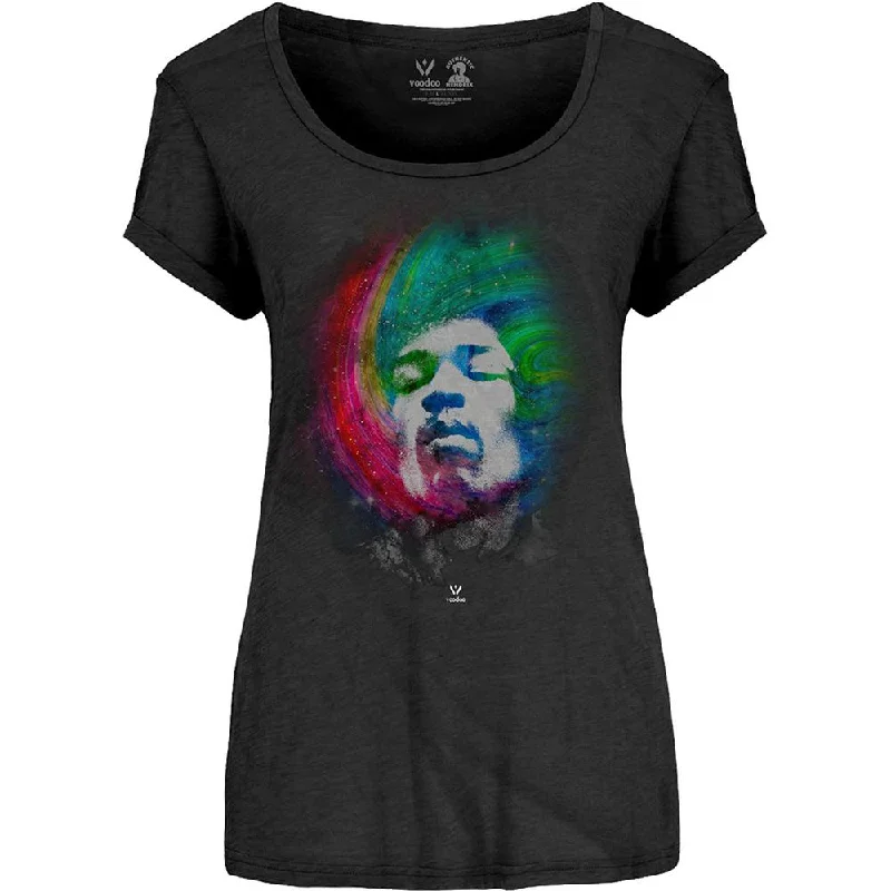 Jimi Hendrix Scoop Neck T-Shirt: Galaxy Beaded Sequined Faux Fur