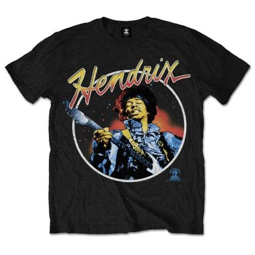 Jimi Hendrix T-Shirt: Script Circle Mesh Canvas Denim