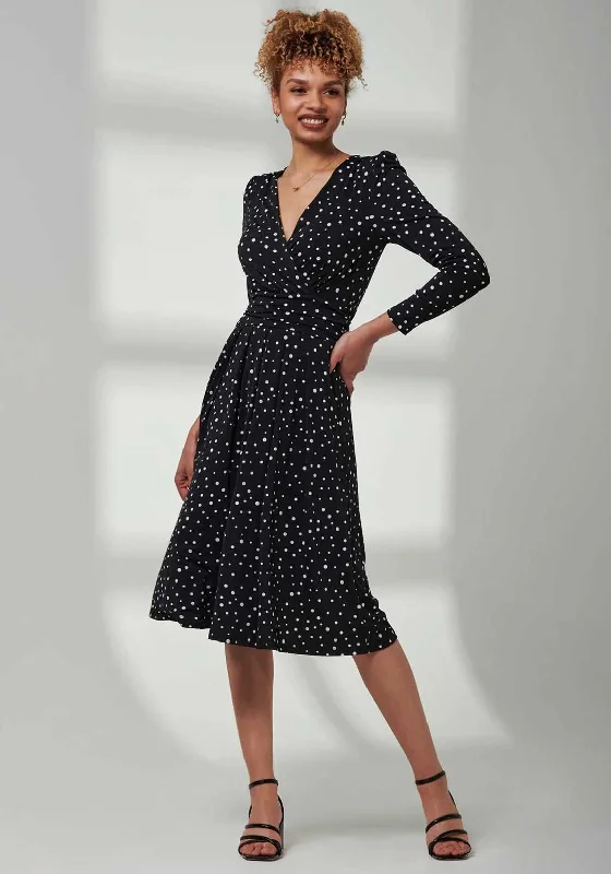 Jolie Moi Rafella Long Sleeve Midi Dress, Black Spot Trendy Flared Sleeve Midi Dress