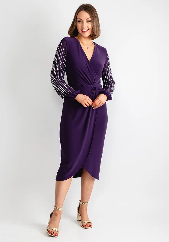 Joseph Ribkoff Embellished Sleeve Wrap Midi Dress, Blackcurrant Comfortable Button Front Midi Dress