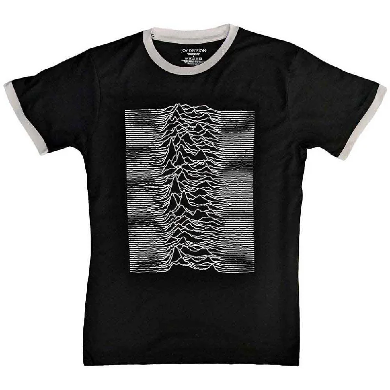 Joy Division | Official Band Ringer T-Shirt - Unknown Pleasures (Back Print) Houndstooth Herringbone Solid