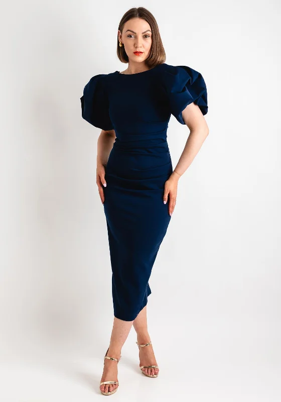 Kevan Jon Sophie Sleeve Midi Dress, Navy Comfortable Sleeveless Midi Dress