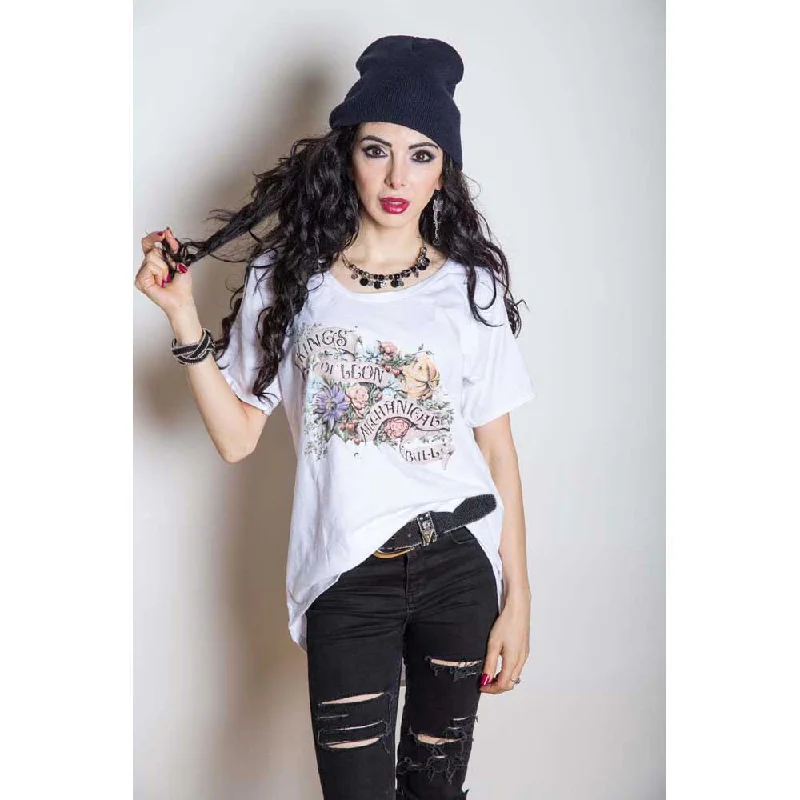 Kings of Leon Ladies Fashion T-Shirt: Flowers with Cut-outs Solid Color Striped Floral