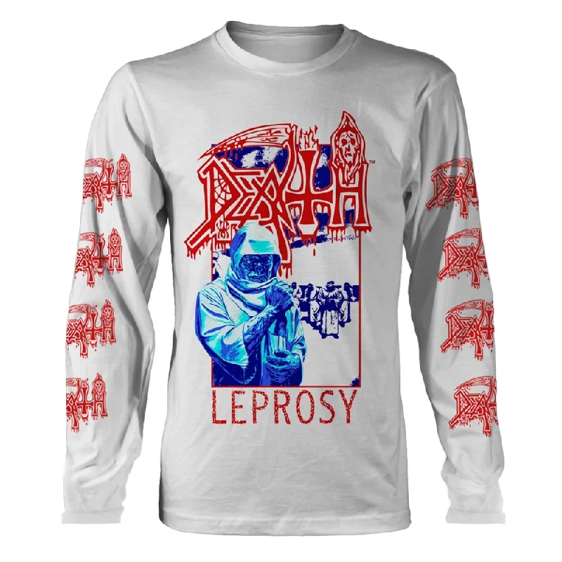 Death Unisex Long Sleeved T-shirt: Leprosy Posterized (back print) Collared Crew Neck Turtle Neck