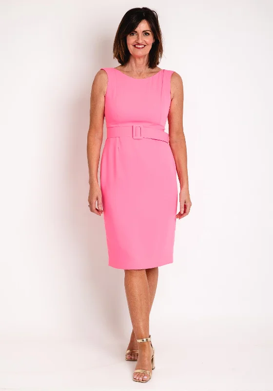 Laura Bernal Round Neck Pencil Midi Dress, Hot Pink Stylish Midi Dress with Cuffs