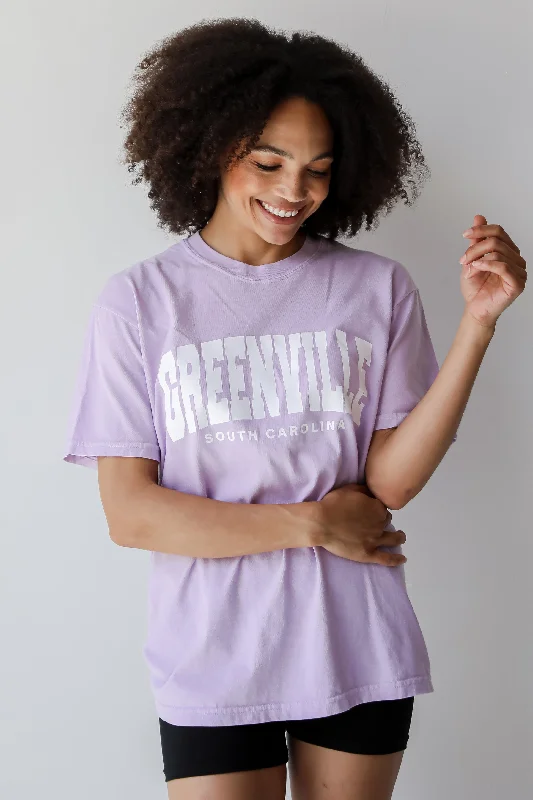 Lavender Greenville South Carolina Tee Basic T-Shirt Crew Neck Short Sleeve