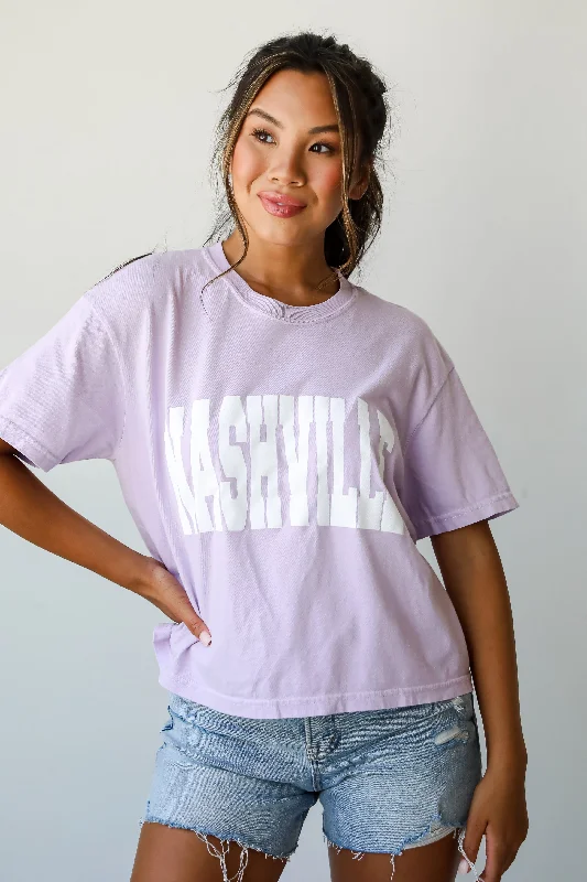 Lavender Nashville Cropped Tee Mesh Blend Leather Blend Suede Blend