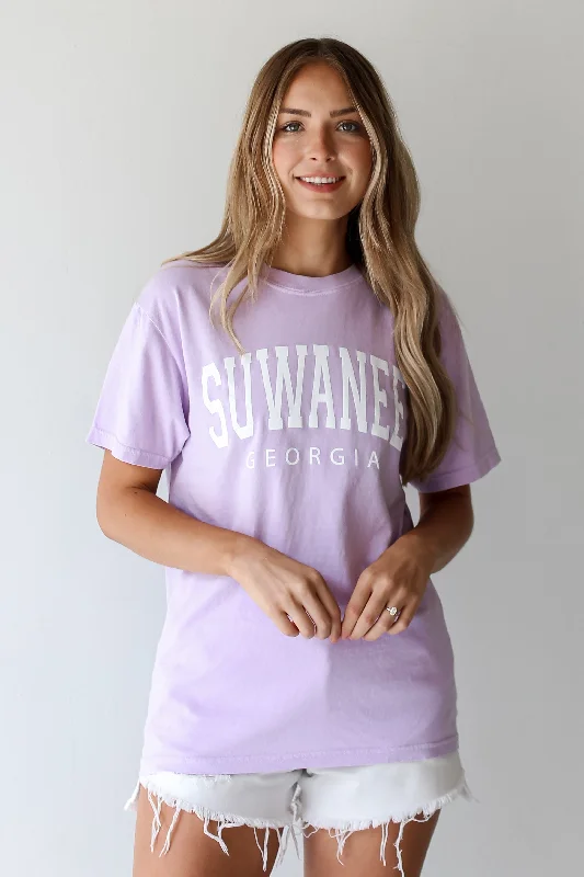 Lavender Suwanee Georgia Block Letter Tee Nylon Fabric Polyester Fabric Spandex Fabric