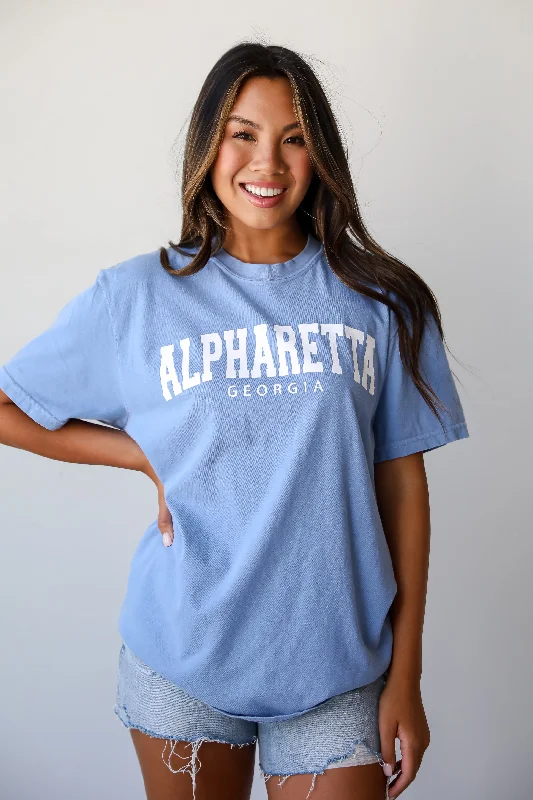 Light Blue Alpharetta Georgia Tee Solid Print Embellished