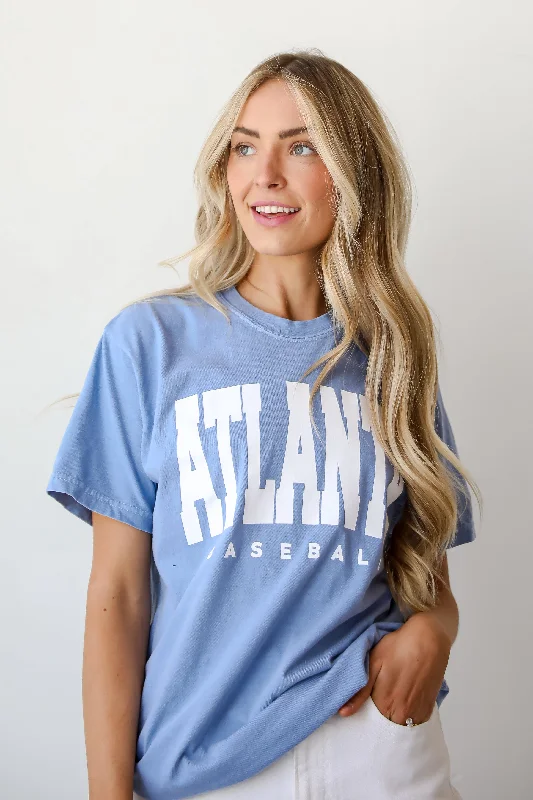 Light Blue Atlanta Baseball Tee Oversized T-Shirt Spandex breathable