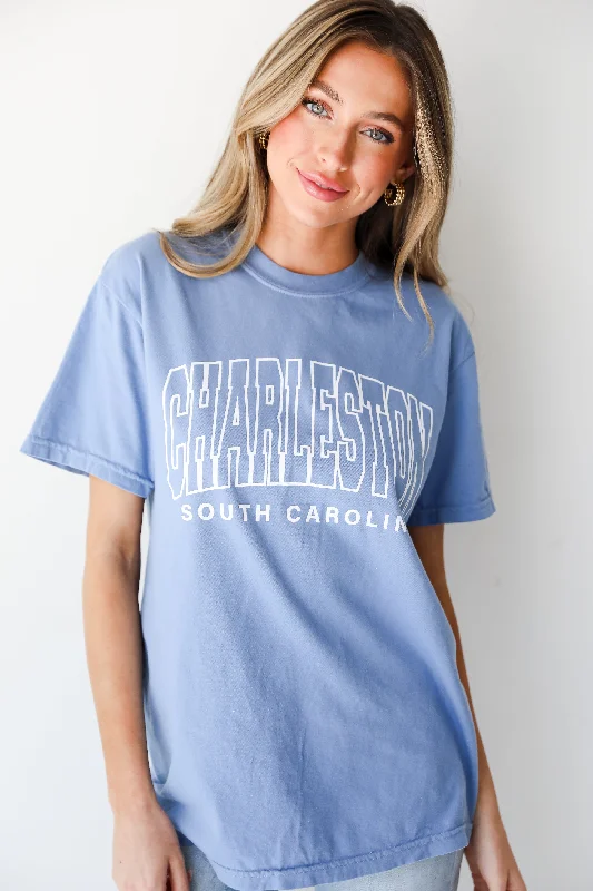 Light Blue Charleston South Carolina Block Letter Tee Anti-Shrink Durable Soft