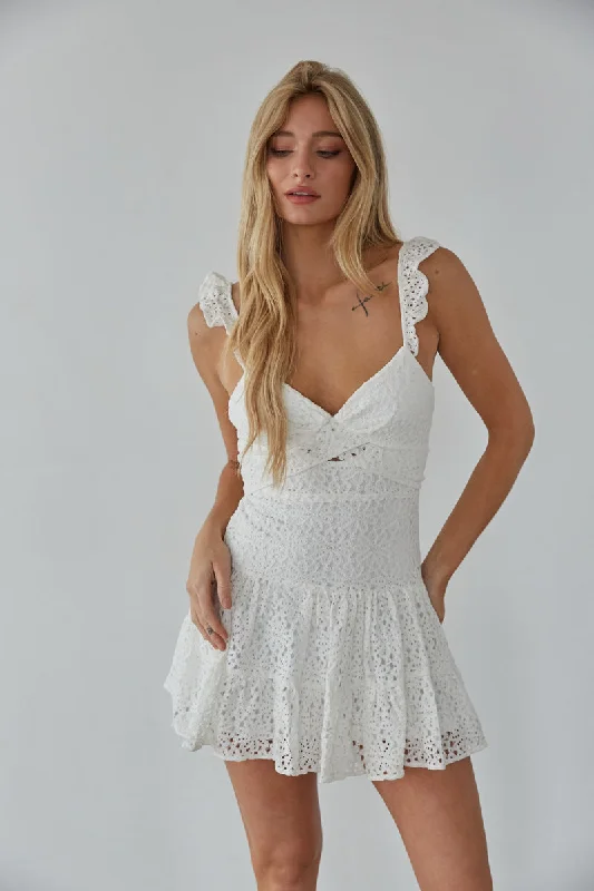 Liliana Eyelet Lace Mini Dress Modern Satin Mini Dress