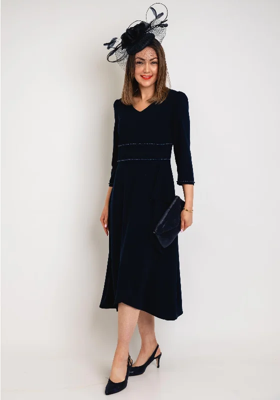 Lizabella Pearl Embellished Aline Midi Dress, Navy Comfortable Stretch Midi Dress