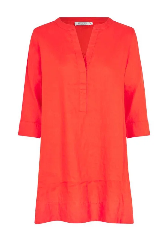 Masai Goda Tunic Linen Mini Dress, Orange Com Fashionable A-Line Mini Dress