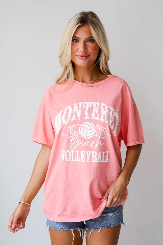 FINAL SALE - Monterey Beach Volleyball Coral Graphic Tee Machine Wash Dry Clean Hand Wash