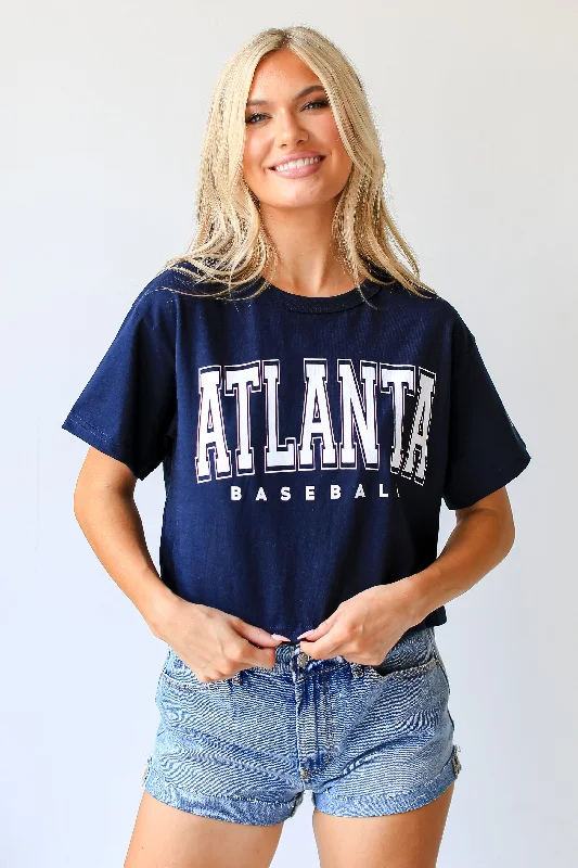 Navy Atlanta Baseball Cropped Tee Modern Contemporary Chic