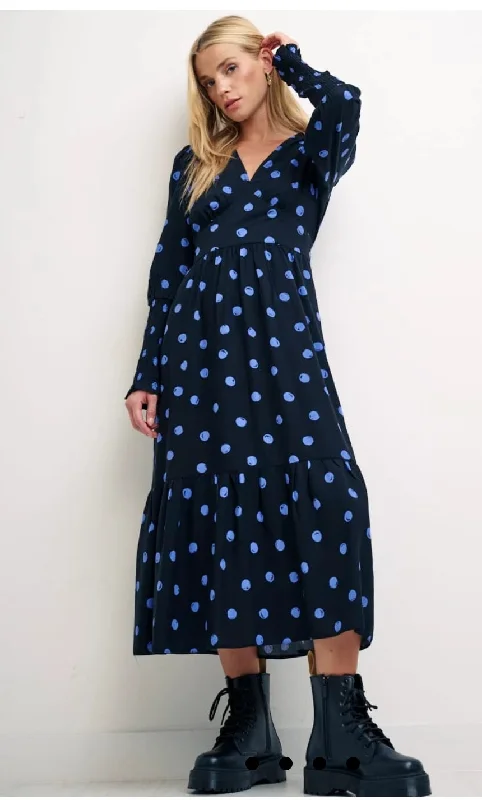 Nobodys Child blue spot Cara midi dress - size 10 Trendy Ruched Side Midi Dress