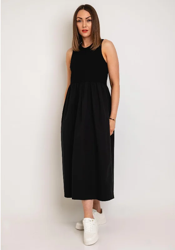 One Life Raya Casual A-Ling Midi Dress, Black Classic Black Midi Dress