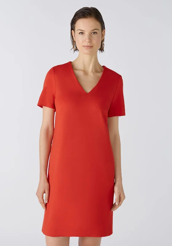 Oui V-Neck Heavy Jersey Straight Fit Mini Dress, Aura Orange Fashionable A-Line Mini Dress