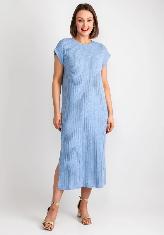 Pieces Lena Ribbed Knit Midi Dress, Hydrangea Stylish Color Block Midi Dress