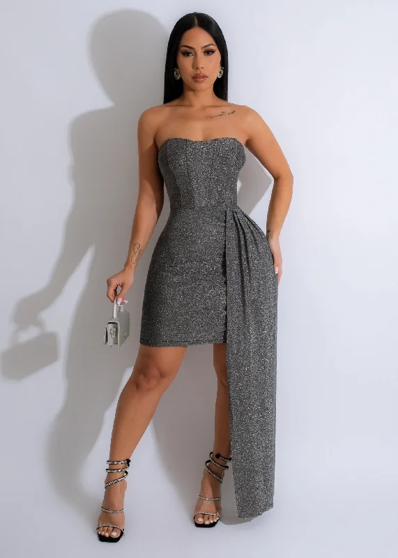 Petite Dramatic Metallic Mini Dress Silver Trendy Wraparound Mini Dress