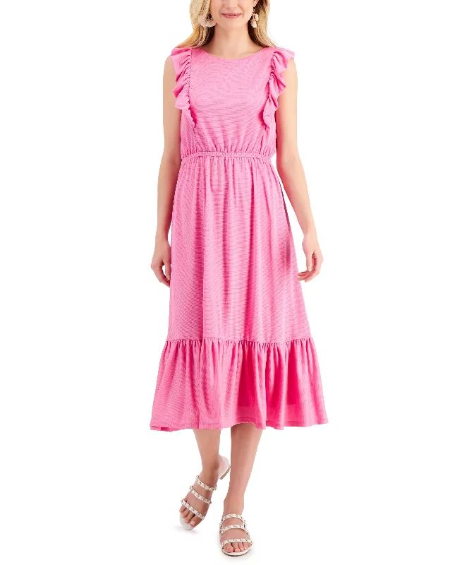 Petite Ruffled Knit Midi Dress Stylish Button-Up Midi Dress