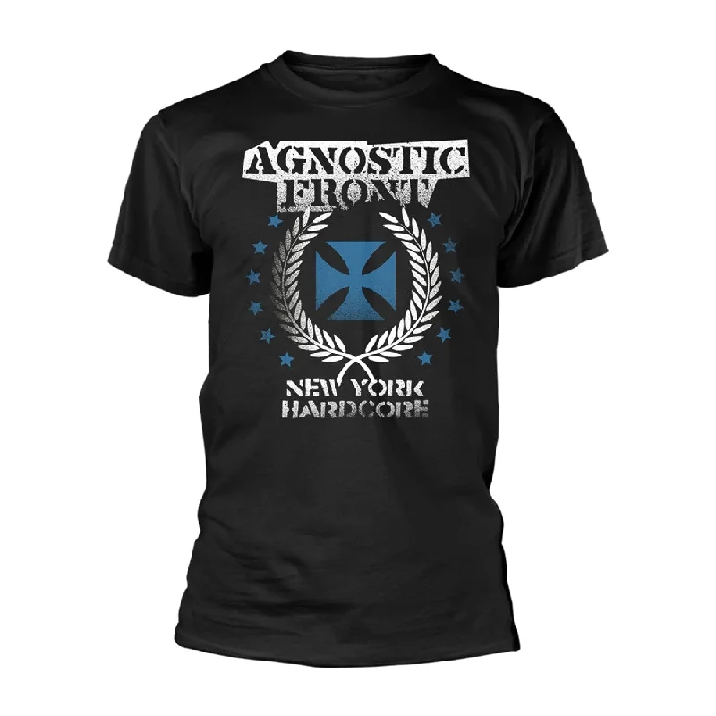 Agnostic Front Unisex T-shirt: Blue Iron Cross (back print) Hooded Caped Shawl Collar