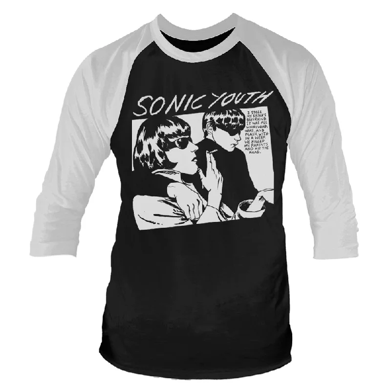 Sonic Youth Unisex Raglan T-shirt: Goo (Black/White) Striped Floral Plaid