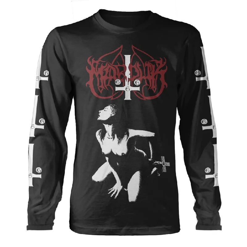 Marduk Unisex Long Sleeved T-shirt: Fuck Me Jesus (Black) (back print) Iron Safe Non-Iron Wrinkle Free