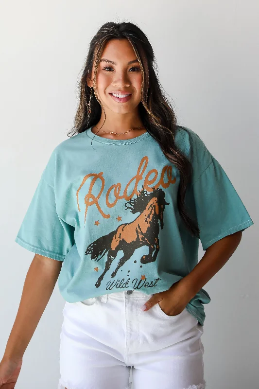 FINAL SALE - Rodeo Teal Graphic Tee Print Jacquard Patchwork