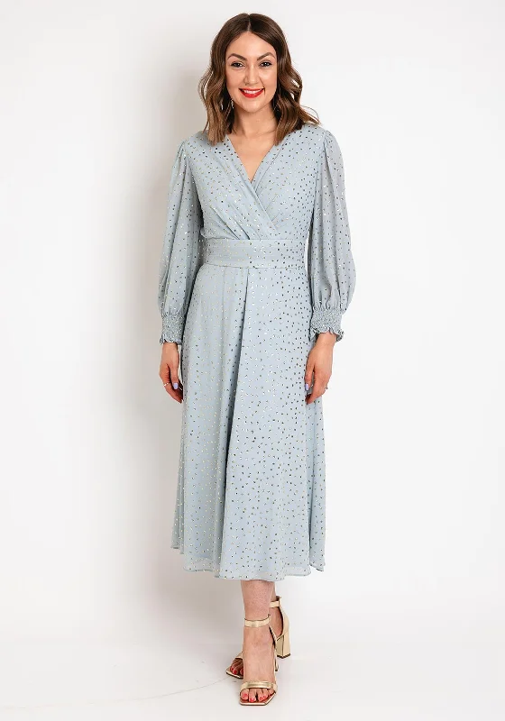 Role Mode Cataleya Gold Spotted Midi Dress, Baby Blue Comfortable Lace-Up Midi Dress