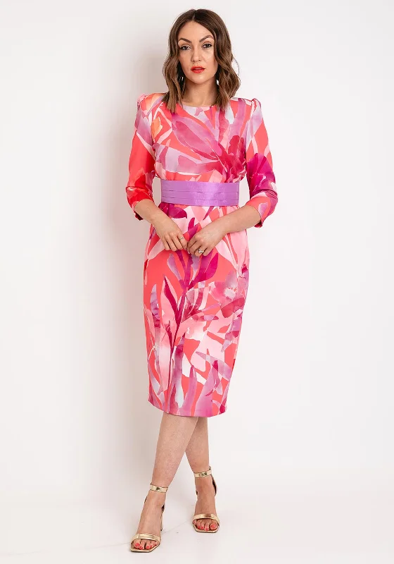 Role Mode Darlan Floral Print Pencil Midi Dress, Pink Multi Stylish Off-Shoulder Ruffle Dress