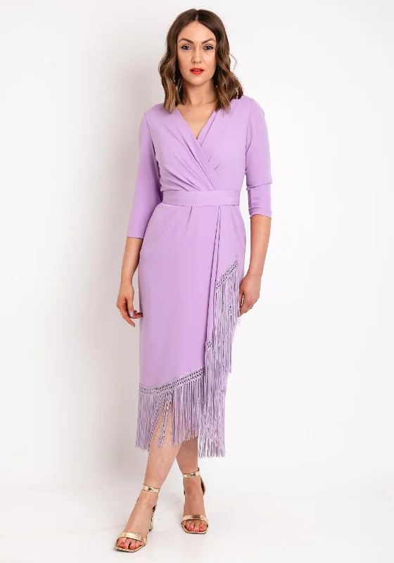 Role Mode Gama Tassel Detail Midi Dress, Lilac Comfortable Floral Print Midi Dress