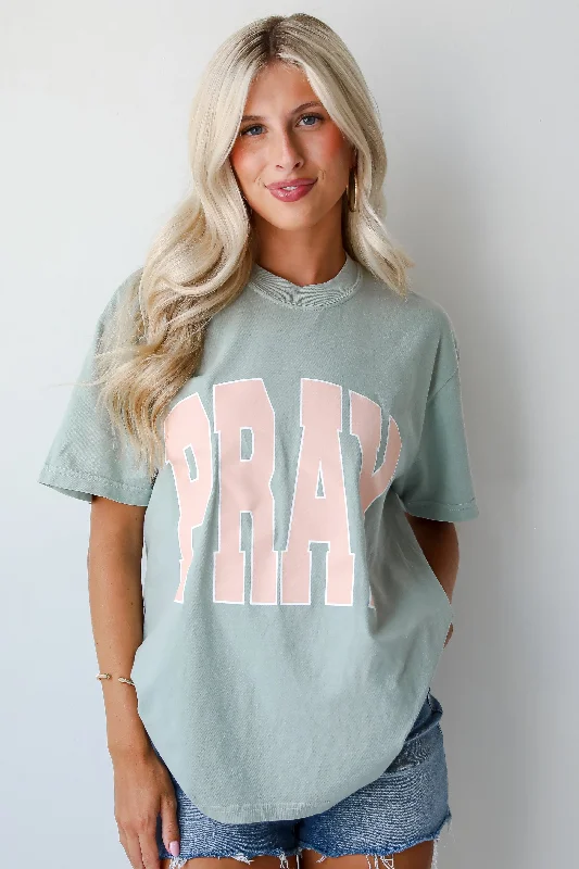 Sage Pray Tee Print Jacquard Patchwork