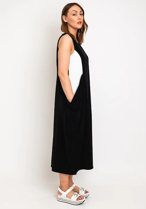 Ever Sassy Contrast Panel Midi Dress, Black Fashionable Fitted Midi Dress