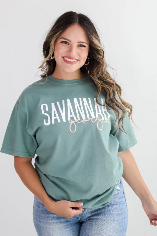 Seafoam Savannah Georgia Script Tee Cozy Warm Stylish