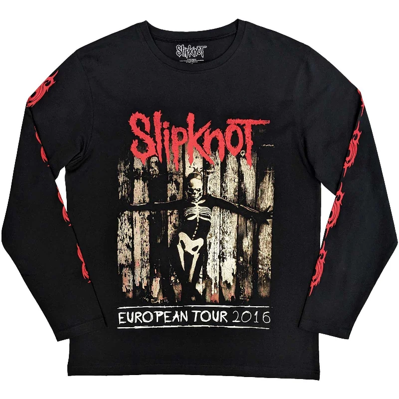 Slipknot Unisex | Official Band Long Sleeve T-Shirt | Skeleton Flag (Back & Sleeve Print) Polka Dot Checkered Tartan