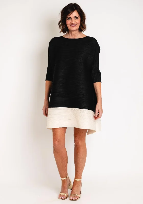 Thanny Pleated Contrast Trim Mini Dress, Black Cozy Jersey Mini Dress