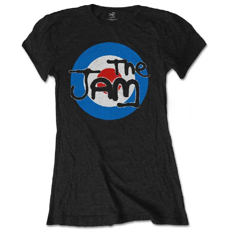 The Jam Ladies T-Shirt: Spray Target Logo (Soft Hand Inks) Zippered Front Buttoned Front Snap Front