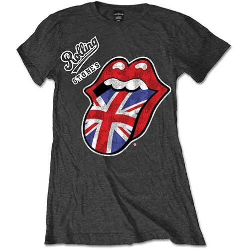 The Rolling Stones Ladies T-Shirt: Vintage British Tongue Mesh Canvas Denim