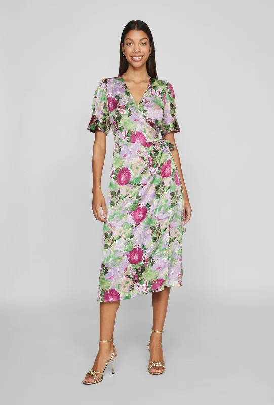 Vila Naria Floral Wrap Midi Dress, Fern Green Cozy Knit Midi Dress