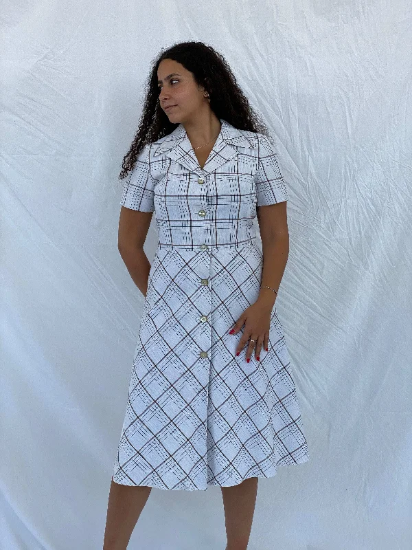 Vintage Handmade Checkered Picnic Midi Dress Size L Comfortable Lace-Up Midi Dress