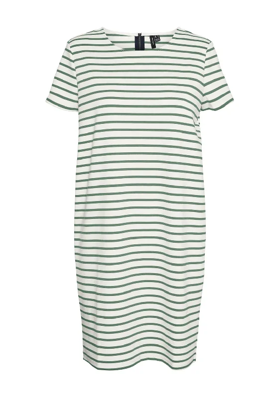 Vero Moda Abby Short Striped Zip Back Mini Dress, Green Fashionable Summer Mini Dress