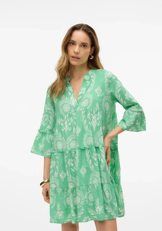 Vero Moda Dicthe Printed Tunic Smock Mini Dress, Green Comfortable Wrap Mini Dress