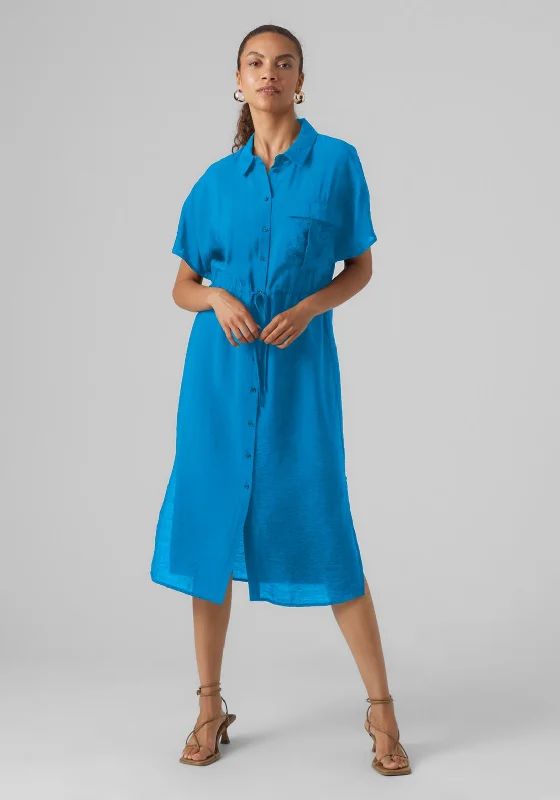 Vero Moda Iris Shirt Midi Dress, Ibiza Blue Trendy Shift Midi Dress