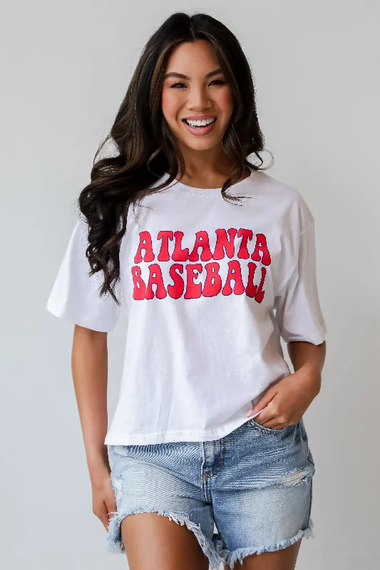 White Atlanta Baseball Cropped Tee Casual Formal Business