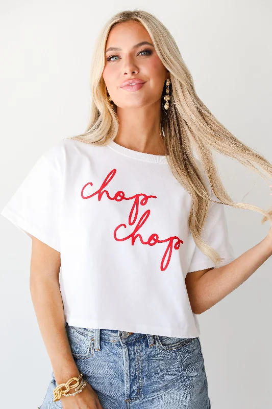 White Chop Chop Cropped Tee Graphic Embroidered Appliqued